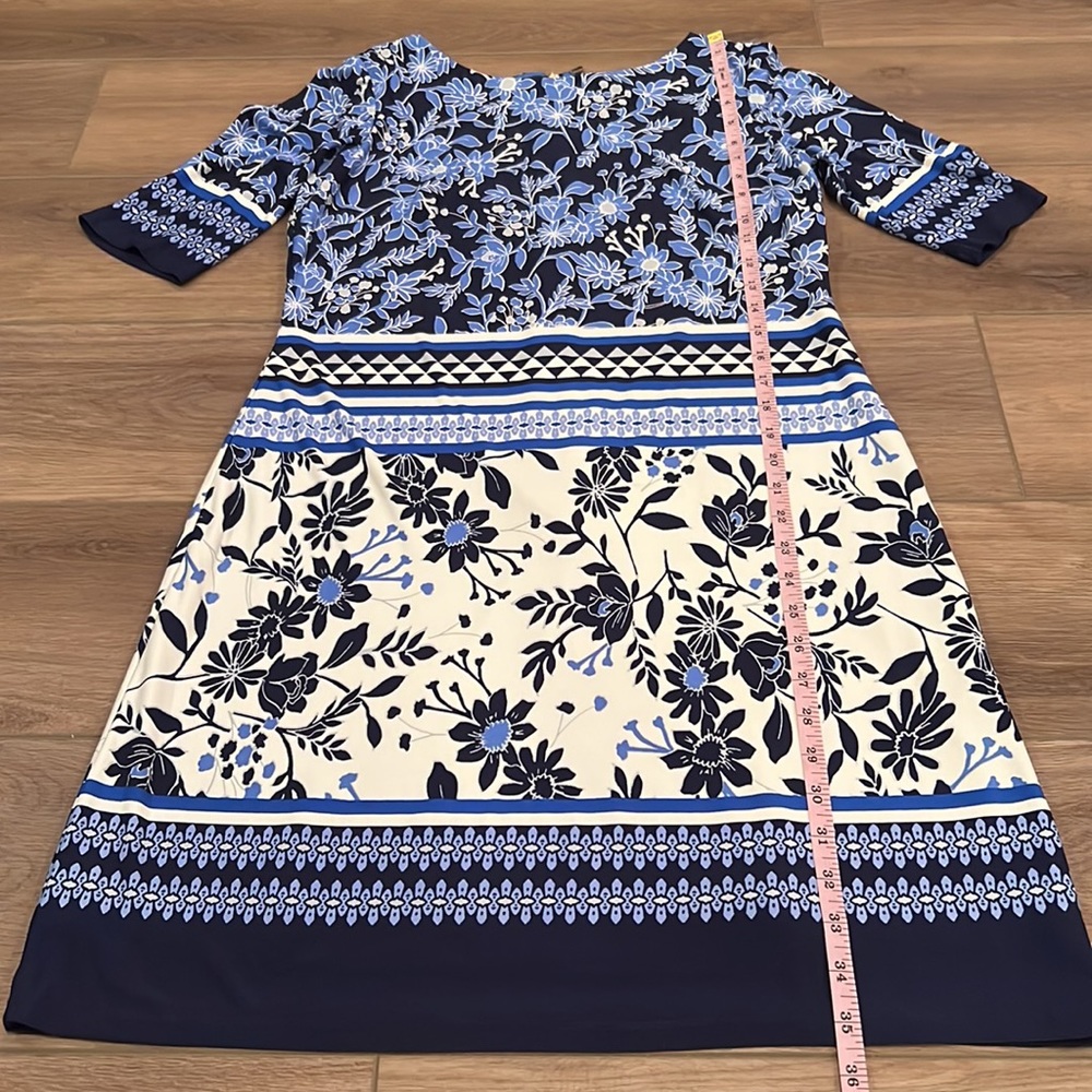 NWOT Eliza J Floral Jersey Shift Dress Blue/White Size 6 - Picture 7 of 16